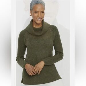 Talbots Cowl Neck Speckled Cableknit Diamond